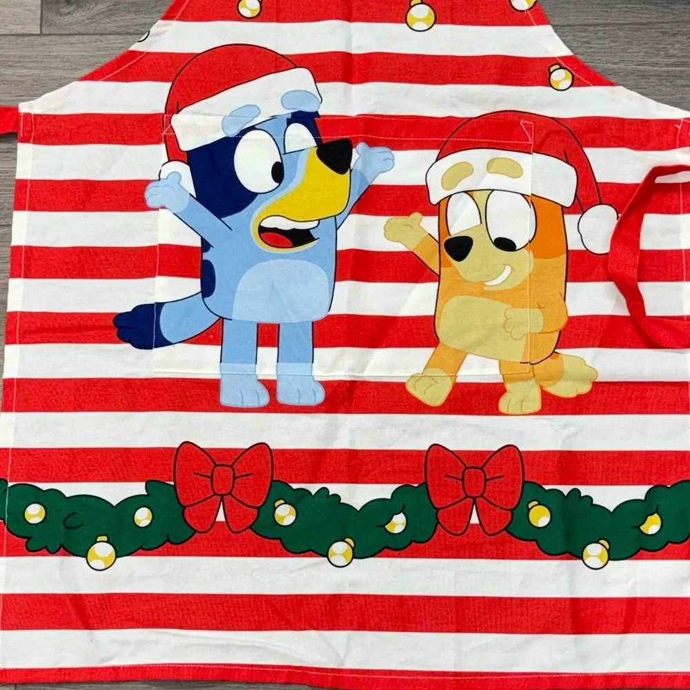 New! Adult Bluey/Bingo Dogs Christmas Cooking Apron, Red & White Striped